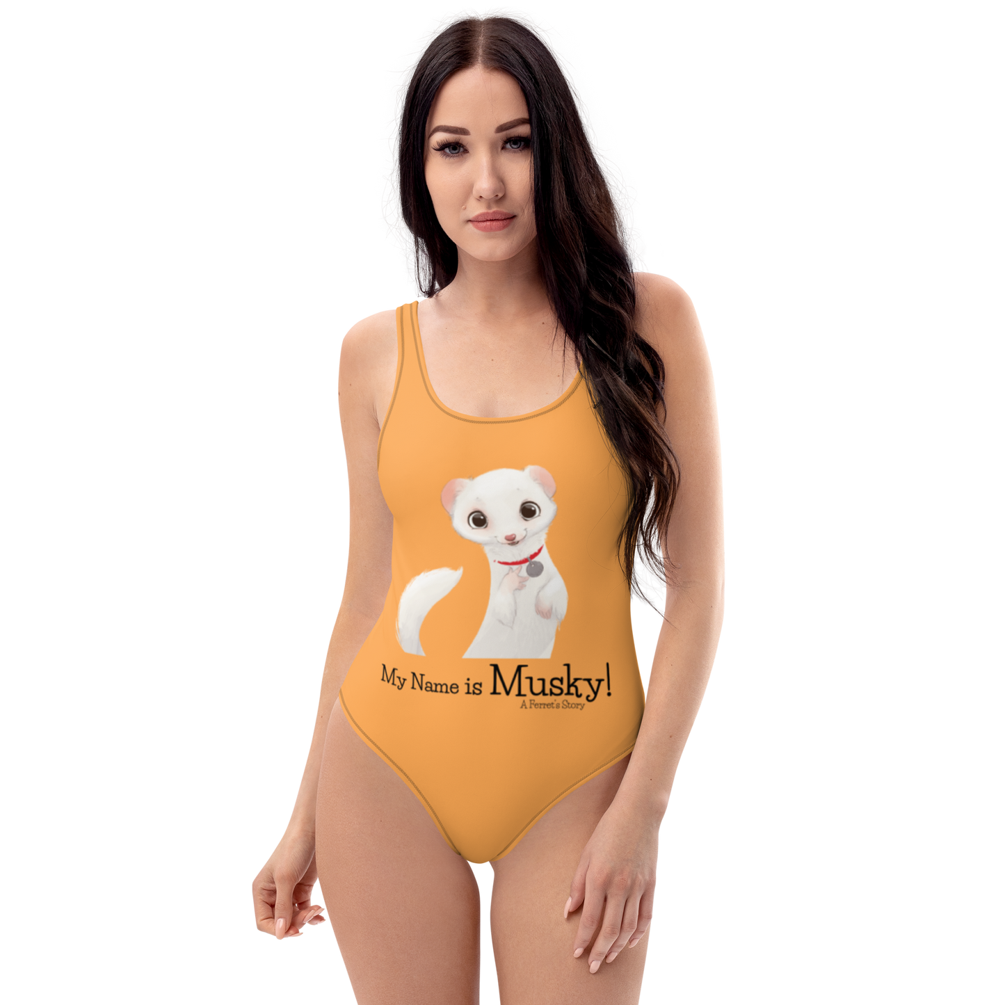 "My Name is Musky! A Ferret's Story" Outrageous Orange One Piece Ladies Swimsuit!