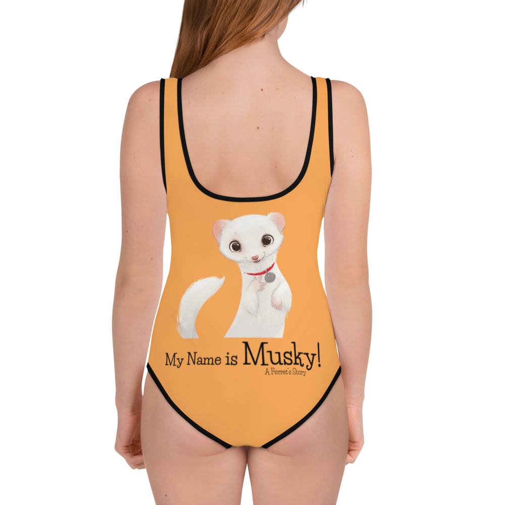 "My Name is Musky! A Ferret's Story" Outrageous Orange Youth Swimsuit!