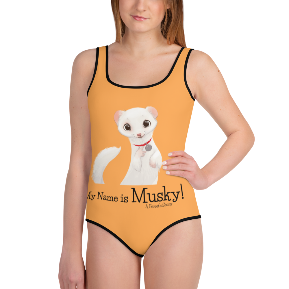 "My Name is Musky! A Ferret's Story" Outrageous Orange Youth Swimsuit!